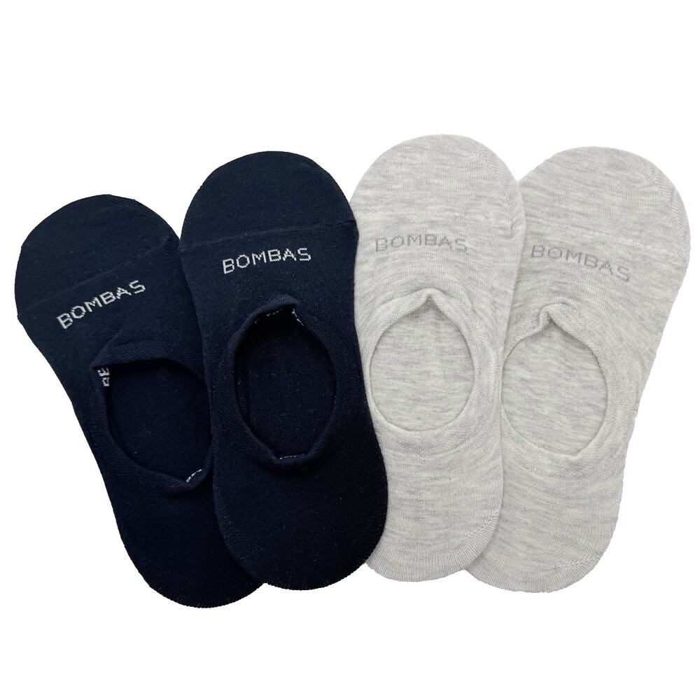 Bombas 4-Pack No Show Socks Women Medium (2) Navy Blue + (2) Light Gray NEW